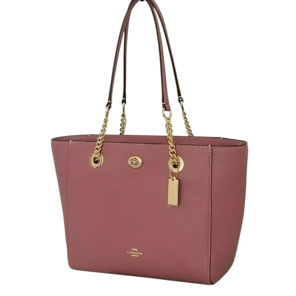 COACH 57107 Dusty Rose Pink Pebbled Leather Turnlock Tote Bag‎ Purse New